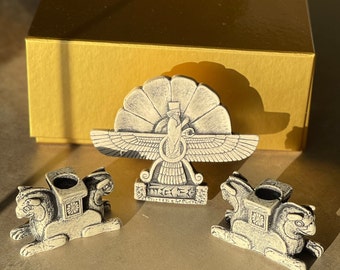 Ancient Empire Gift Box | Faravahar & Persepolis Eagle Statues | Achaemenid Collection | Zoroastrian Home Decor Set