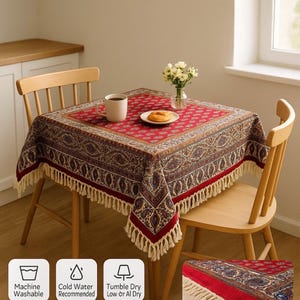Hand Woven Termeh Tablecloth: Vintage Floral Block Print, 40x40