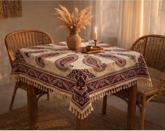Hand-Woven Termeh Tablecloth: Colorful Boho Decor (40x40)