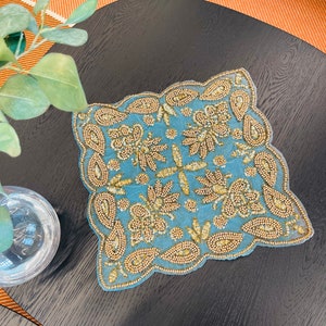 Table Cloths Appliquéd 2 pieces, Perfect for living room Pairs of luxury all appliqués, All hand-woven tablecloth runner.Gift For Home