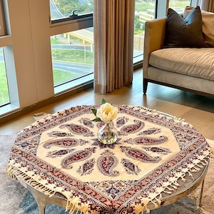 Hand-Woven and Hand-Painted Termeh Colorful Tablecloth 40x40 | Unique Textile Art and Rich Texture for Vintage and Boho Decor