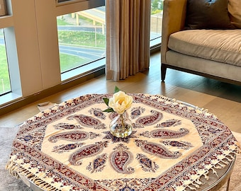 Hand-Woven and Hand-Painted Termeh Colorful Tablecloth 40x40 | Unique Textile Art and Rich Texture for Vintage and Boho Decor