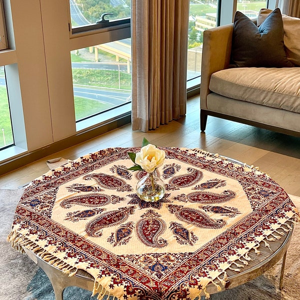 Termeh Tablecloth . Hand-painted and hand-woven . The art of Termeh 40x40 inch