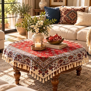 Hand Woven Termeh Tablecloth: Vintage Floral Block Print, 40x40