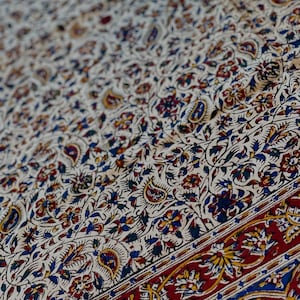 Hand-Painted Vintage Cotton Tablecloth: Floral Block Print Boho Table Topper image 10