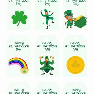 St Patricks day, pad printable gift tags 18 downloadable present labels for Irish Holiday celebration 2.5 inch x 3.5 inches