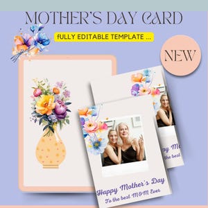 Plantillas de tarjetas y sobres para el Día de la Madre: plantilla de dirección editable para descarga instantánea, diseño imprimible y personalizable, sobre recortado