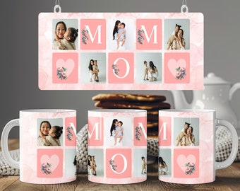 Custom I Love You MOM Mug Png Floral Mug, Heart Photo Template for Sublimation, Mother's Day Custom Gift, Happy Mother’s Day, Digital