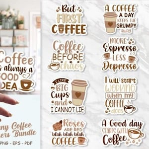 Coffee Printable Stickers, Funny Coffee Stickers, Digital Stickers, Coffee png Sticker, goodnotes Sticker Bundle Coffee