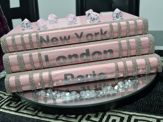 Pink Glam Bling Books Set With Mirror Plate ,stack Book,custom  Books,decortion Books High Quality Books,bling Mirror Plate 