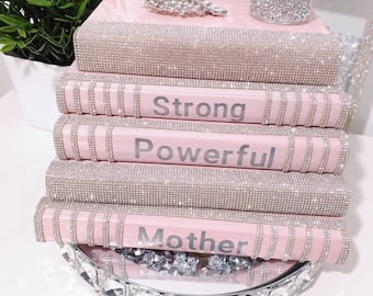 Glam books,designer books,Bling books,books stacked,home decor books,table decor books,designer gift books,Pink Book Stacked, Motherday Gift
