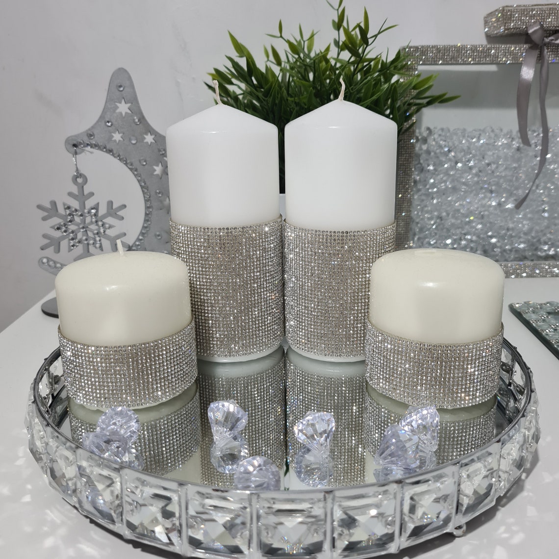 4x Luxury Bling Candle Setpillar Candle Diamante Bling Large Etsy