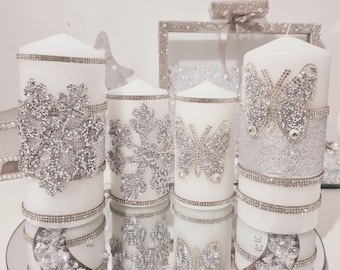 LP盤　BLING BLING CHRISTMAS 4x Luxury Bling Candle Set,pillar Candle, Diamante Bling