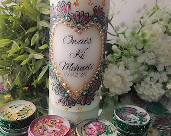 Personalized Henna Candle Set: Customised Diwali Candle, Eid, Wedding ' Decoration