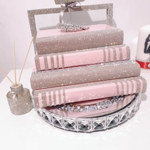 Glam books,designer books,Bling books,books stacked,home decor books,table decoration books,designer gift books,Pink Book Stacked
