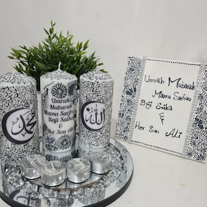 Islamic candle gift set,henna candle,grey silver henna Islamic Gift set,wedding Anniversary gift,Luxury candle,Hajj umrah Candle Gift Set