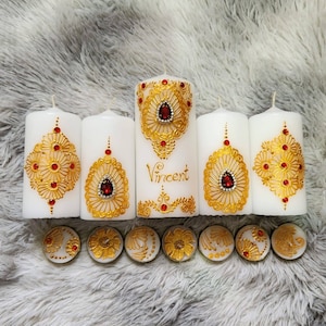 Candele decorate all'henné, autentiche, orientali, regalo personalizzato, decorazione di candele, artigianato, candele personalizzate, decorazioni per matrimoni in stile marocchino, decorazioni per matrimoni