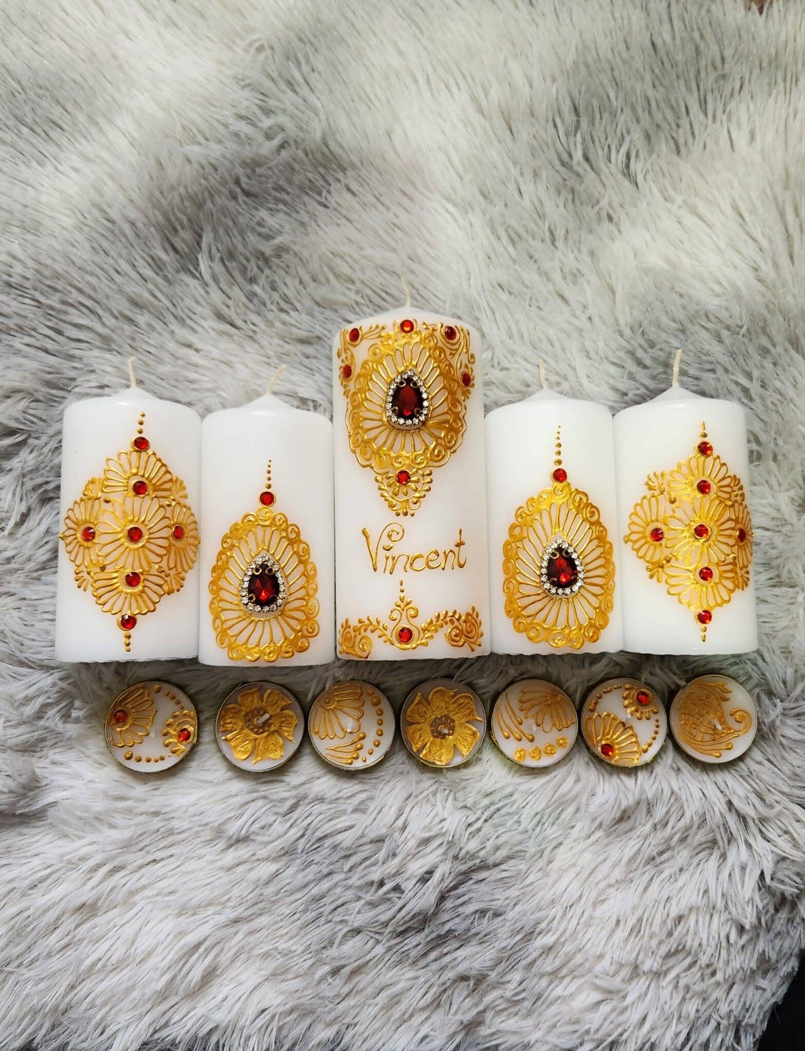 Set D’assiettes Et Bougies Mehndi – Fait Main – Fabriqué Au Royaume-Uni