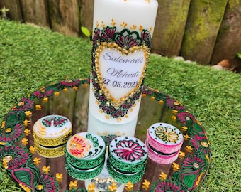 Personalized Henna Candle Set: Diwali, Eid, Wedding Decoration