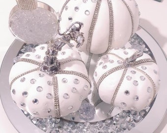 Luxury Bling pumpkin,Hallowen pumpkin Decortion,Christmas decoration,silver bling pumpkin,white foam pumpkin wth blings,Luxury Pumpkin Decor