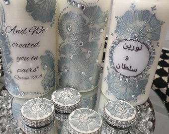 Wedding candle gift Set,Henna Candle bride and groom name candle,customised henna candle,couple Gift set,Engagement Gift,hajj umrah gift