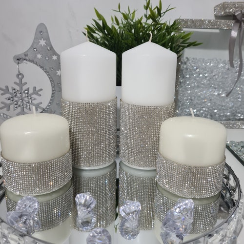 4x Luxury Bling Candle Setpillar Candle Diamante Bling Large Etsy
