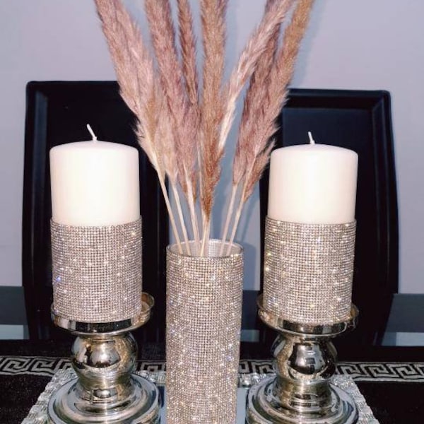 Luxury Bling candle,Pillar candle, Diamante bling Large Pillar Candle,silver grey Bling cover candle,Luxury home decoration,Christmas candle