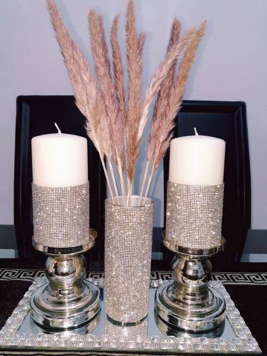 Luxury Bling candle,Pillar candle, Diamante bling Large Pillar Candle,silver grey Bling cover candle,Luxury home decoration,Christmas candle