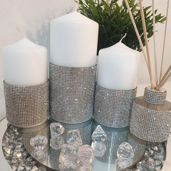 3Luxury Bling candle,Pillar candle,Diamante bling Large Pillar Candle,silver grey Bling cover candle,Luxury home decoration,Christmas candle