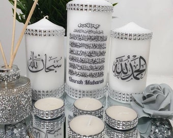 Cadeau Omra, ensemble de bougies Omra Moubarak, ensemble de bougies islamiques personnalisés, ensemble cadeau Eid Moubarak Ramadan Moubarak