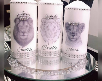 Bougie de la famille du lion : bougie pilier bling bling personnalisée, décoration d'intérieur