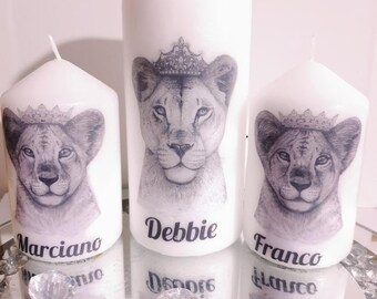 Personalized Lion Family Candle Set: Custom Name Gift