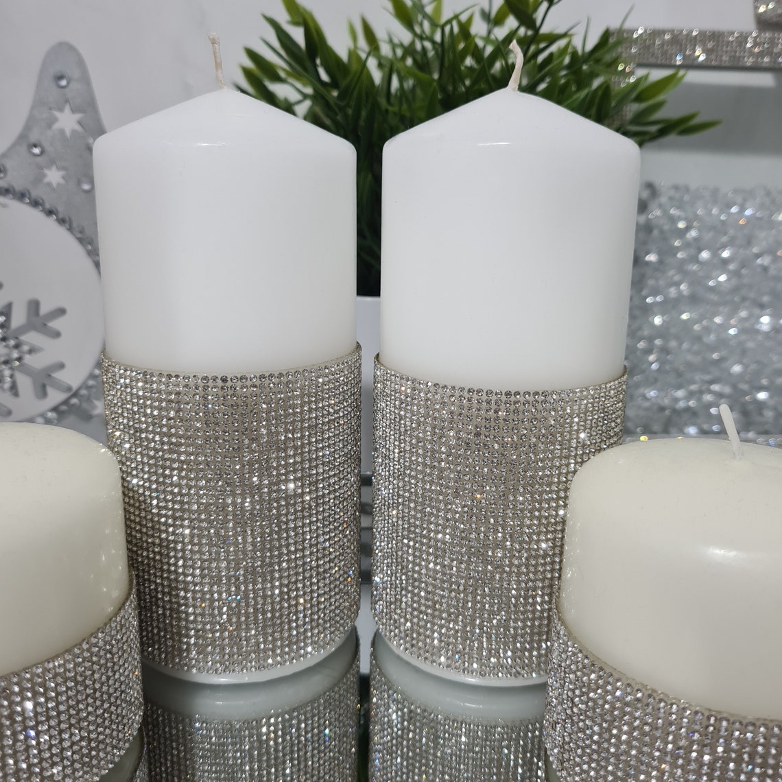 4x Luxury Bling Candle Setpillar Candle Diamante Bling Large Etsy