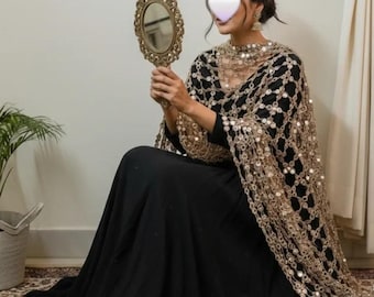 Posheda Viral Shesh Dupatta Mirror Work Pakistani Indian Womanwear Nikkah Dholki Shadi Dupatta