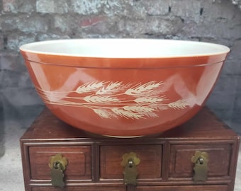 Pyrex Autumn Harvest Wheat 404 Mixing Bowl 4 Qt Rust Wheat Design Orange Vintage