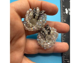 Pendientes de clip con lazo y racimo de cristal AB vintage de Margherita Buonanno Italia, 25 cm (1 pulgada)