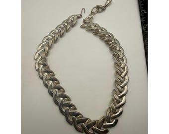 Vintage Silber Ton Chevron Link-Choker Halskette mit verstellbarem J-Haken Verschluss