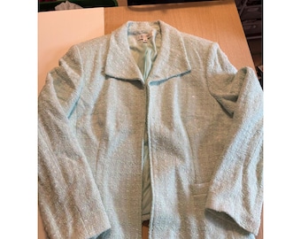 Veste blazer en tweed vert menthe avec fermeture éclair sur le devant de la collection Bigio Taille 18 Fabriquée aux États-Unis