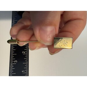 Vintage Gold Tone Engraved Initial H Stick Pin Rectangular Lapel Pin 2 Inch