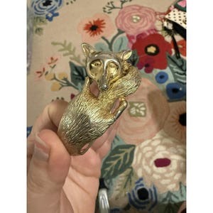 Vintage Gold Tone Fox Wrap Bypass Bangle Bracelet Animal Statement Jewelry