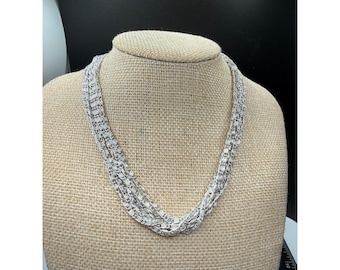 Vintage Sarah Coventry Silver Tone 5 Strand Layered Textured Chain Necklace 18"