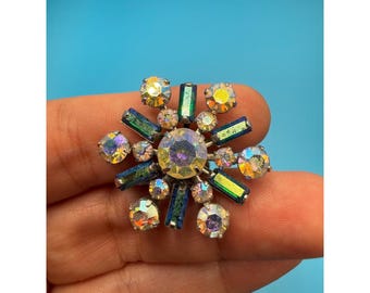 Vendome Vintage Aurora Borealis Starburst clipoorbellen met enkele schroef aan de achterkant