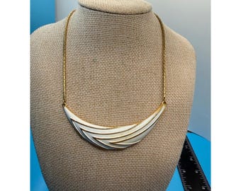 Monet vintage goudkleurige crème emaille halsketting halsketting art-decostijl