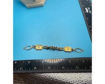 Vintage Gold Tone Curb Chain Sweater Clip Cardigan Guard with Rhinestones 5 Inch