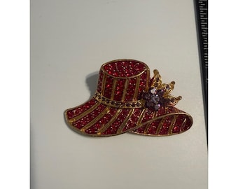 Broszka Vintage Red Hat Society z kryształkami w kolorze złotym, fioletowa, kwiatowa przypinka do kapelusza przeciwsłonecznego