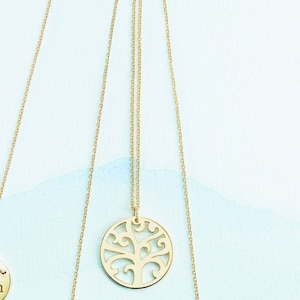 Tree Necklace, Gold Tree Necklace, Gold necklace,14K Gold 20 mm Tree 16-18&quot; Necklace, Tree of Life necklace for her, Dainty Necklace