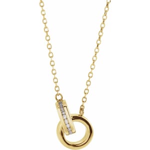 Natural Diamond-14K Gold- Diamond Interlocking Circle 18&quot; Necklace-Dainty double circle necklace for women, Solid gold layering necklace