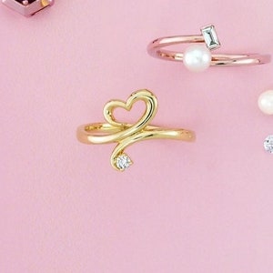 Natural Diamond Ring, Diamond Heart Ring, Heart Ring, Love Ring, Open Heart Ring, Gold Stacking Ring, Minimalist Heart Ring Kiesh Jewelry