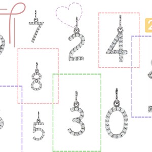 Natural Diamond Pendant, Diamond Charm, Gold Charm, Gold Pendant, Number Charm, Number Diamond Charm, 14K Gold Diamond Number Charm/Pendant