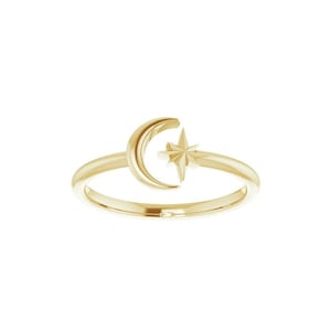 Moon Ring, Star Ring, Negative Space Ring, Gold Star Ring, Gold Moon Ring, 14K Gold Crescent Moon & Star Space Ring Kiesh Jewelry